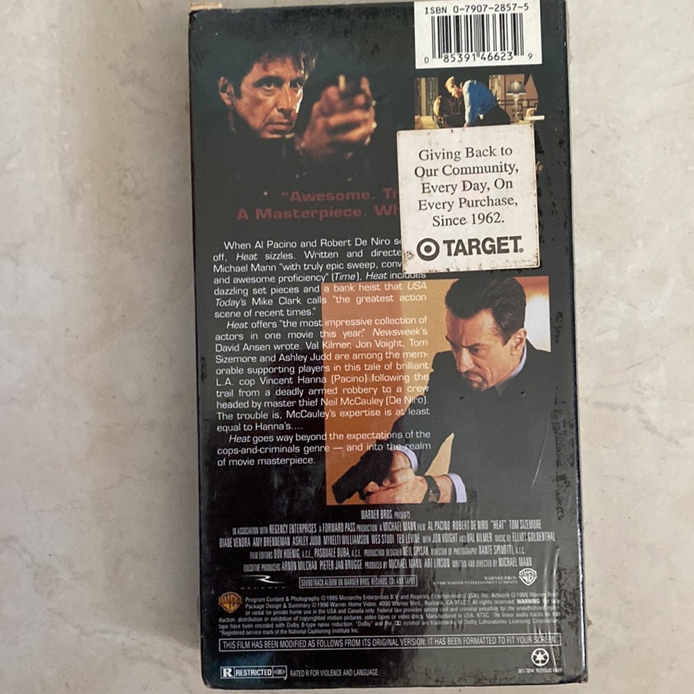 VHS 1995  Heat -Val Kilmer,Al Pacino & Robert De Niro